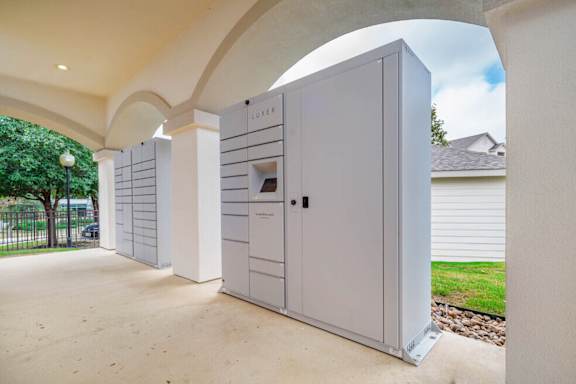 White storage units at Pecan Springs, San Antonio, 78249