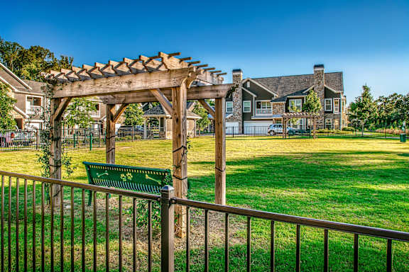 Large green space with wooden pergola at Retreat at Greystone, Birmingham, AL, Alabama