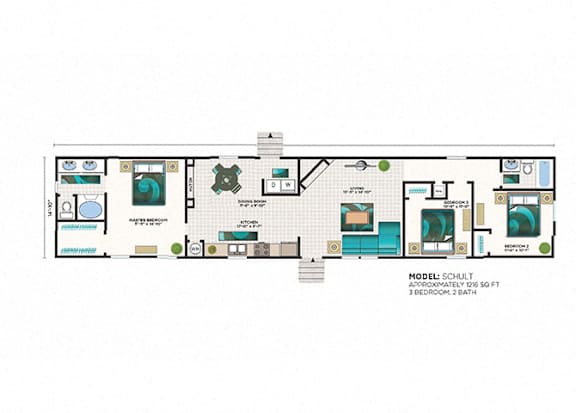 Schult 3 Bed 2 Bath Floor Plan at Pine Village Rental Home Community in Sanford, NC