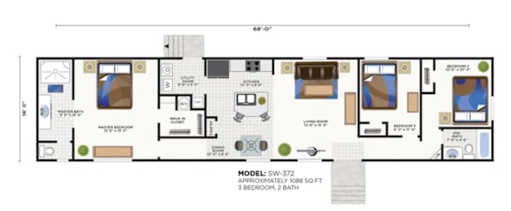 A floor plan of a house with a kitchen, living room, and bathroom.