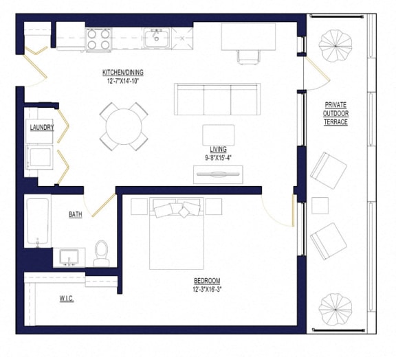 Floor Plan  1 Bedroom D Floor Plan at Noca Blu, Chicago, 60647
