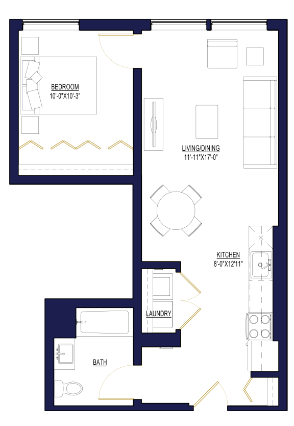 1 Bedroom A Floor Plan at Noca Blu, Illinois