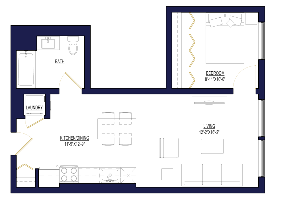 1 Bedroom H Floor Plan at Noca Blu, Illinois, 60647