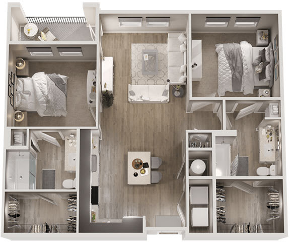 2 Bed 2 Bath 1009 sq ft  Floor Plan at The View on Collins, Lansing, MI