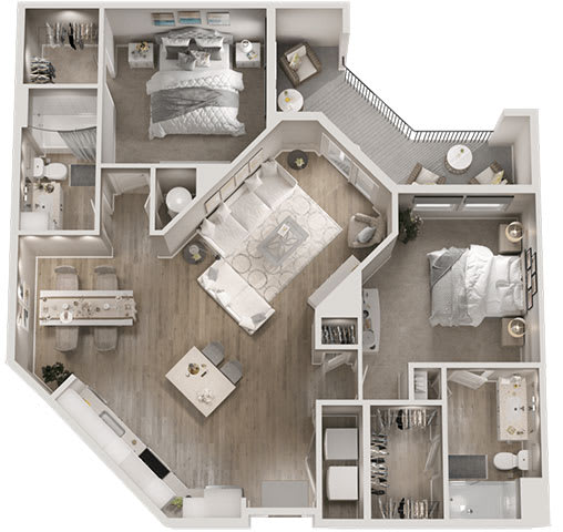 2 Bedroom 2 Bathroom 1145 sq ft Floor Plan at The View on Collins, Lansing, 48910