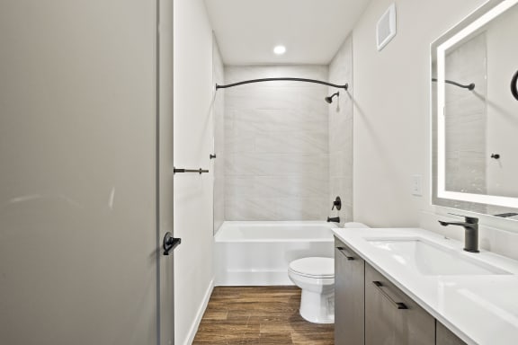 Full bathroom with modern fixtures and bathtub at Azalea, Luxury Tampa Apartments