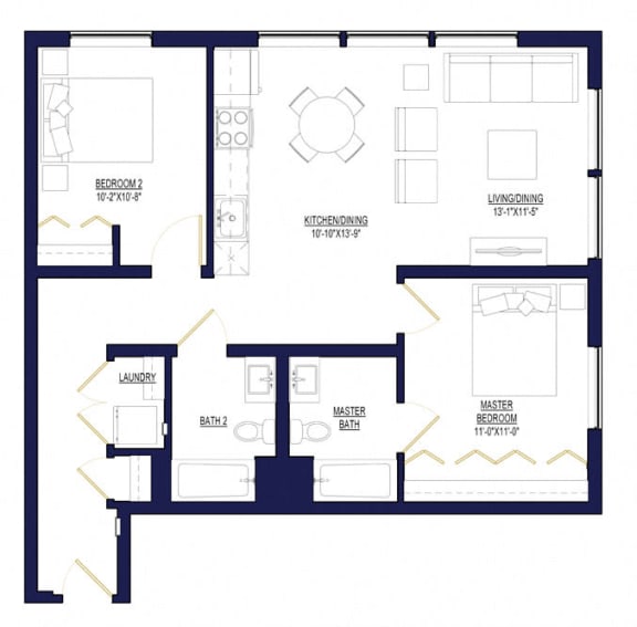 Floor Plan  2 Bedroom B Floor Plan at Noca Blu, Chicago, Illinois