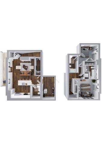 Vinatge 2 bed 2 bathroom floor plan at The Hallon Apartments,Minnesota, 55343