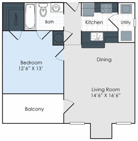 1 Bed 1 Bath Floor Plan at Waterford Place Apartments, Tennessee