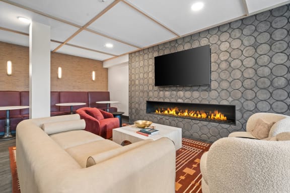Fireplace at The Hallon luxury apartments in Hopkins, MN