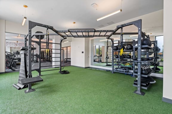 the home has a gym with weights and equipment