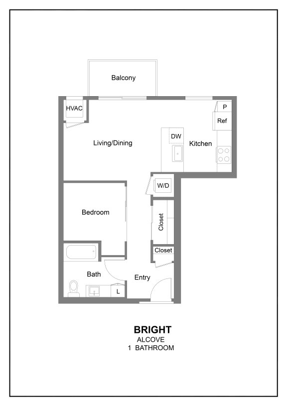 An alcove 2D floor plan at The Hallon apartments in Hopkins, MN.