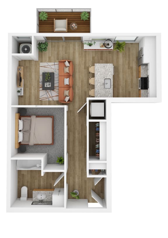 Floor Plan  An alcove floor plan at The Hallon apartments in Hopkins, MN.
