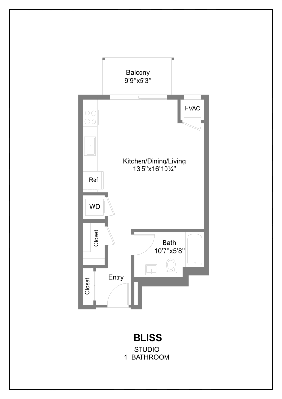 A studio 2D floor plan at The Hallon apartments in Hopkins, MN.