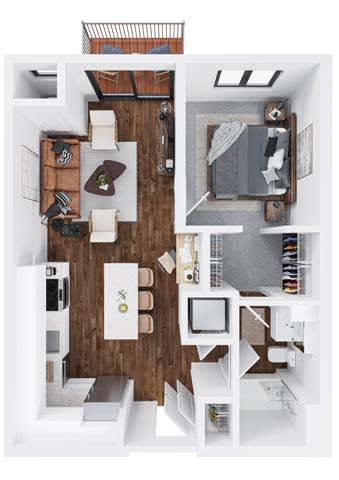 Amber 1 bedroom 1 bathroom floor plan at The Hallon Apartments,Minnesota, 55343