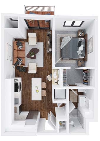 Amber II 1 bedroom 1 bathroom floor plan at The Hallon Apartments, Hopkins, MN, 55343