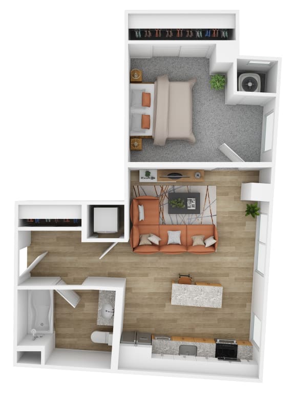 Floor Plan  a one bedroom floor plan at The Hallon luxury apartments in Hopkins, MN.