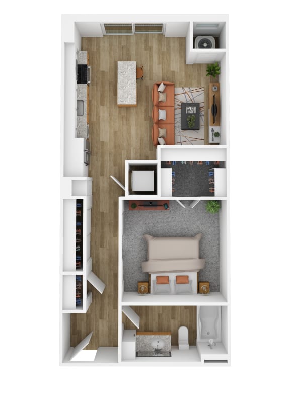 Floor Plan  a one bedroom floor plan at The Hallon luxury apartments in Hopkins, MN.