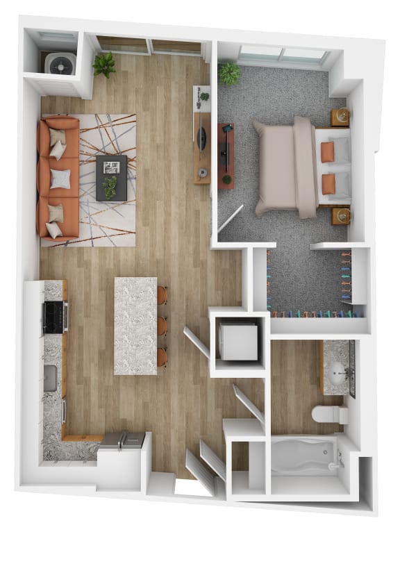 Floor Plan  a one bedroom floor plan at The Hallon luxury apartments in Hopkins, MN.