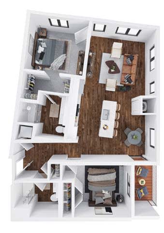 Britten 2 bed 2 bathroom floor plan at The Hallon Apartments, Hopkins, MN, 55343
