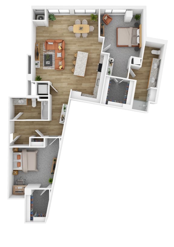 Floor Plan  a two bedroom floor plan at The Hallon luxury apartments in Hopkins, MN.