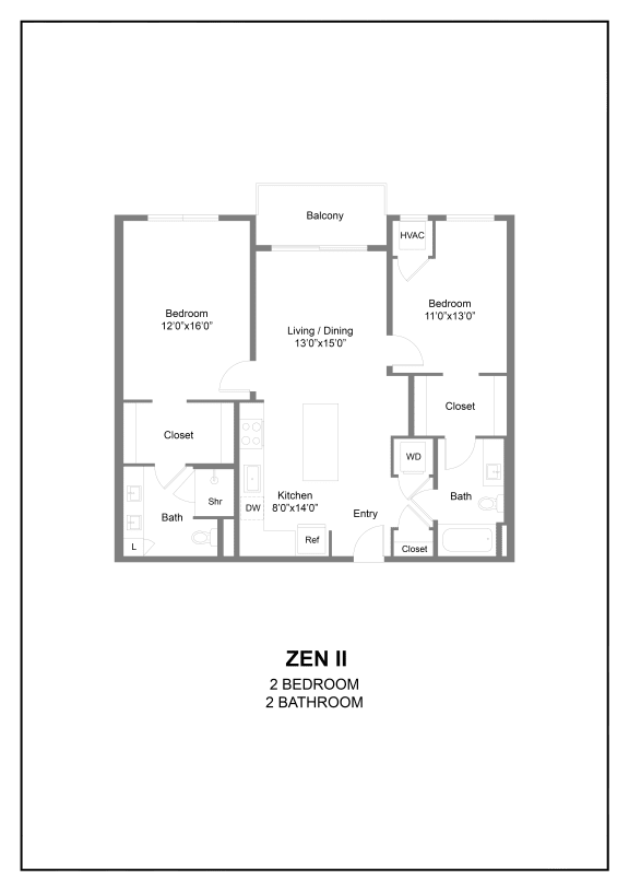 a two bedroom 2D floor plan at The Hallon luxury apartments in Hopkins, MN.