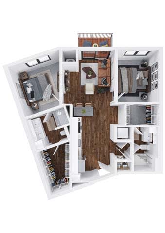 Cumberlan 2 bed 2 bathroom floor plan at The Hallon Apartments, Hopkins, MN, 55343