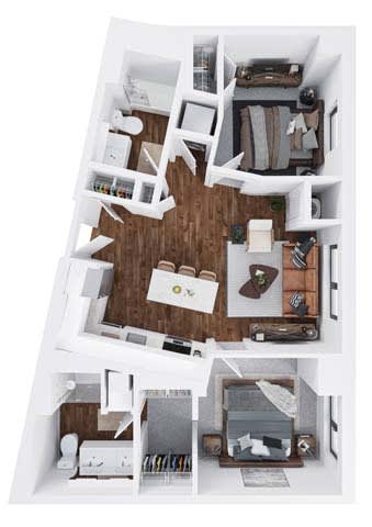 Allen 2 bed 2 bathroom floor plan at The Hallon Apartments, Hopkins