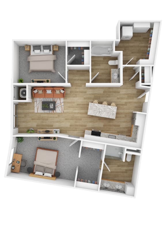 Floor Plan  a two bedroom floor plan at The Hallon luxury apartments in Hopkins, MN.