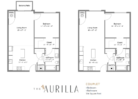 Couplet Floor Plan 1 Bedroom 1 Bathroom at The Aurilla, Minnesota, 55016