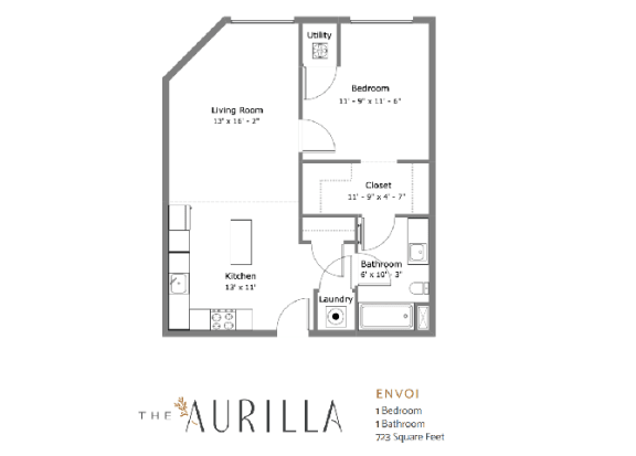 Envoi Floor Plan 1 Bedroom 1 Bathroom at The Aurilla, Cottage Grove, MN