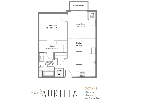 Octave Floor Plan 1 Bedroom 1 Bathroom at The Aurilla, Cottage Grove, Minnesota