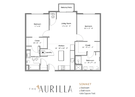 Sonnet Floor Plan 2 Bedroom 2 Bathroom at The Aurilla, Cottage Grove, Minnesota
