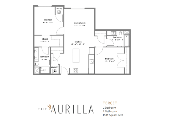 Tercet Floor Plan 2 Bedroom 2 Bathroom at The Aurilla, Cottage Grove, MN, 55016