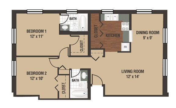 The Waverly Floor Plan at Crescent Centre Apartments, Louisville