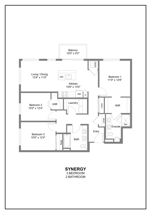 a three bedroom 2D floor plan at The Hallon luxury apartments in Hopkins, MN.