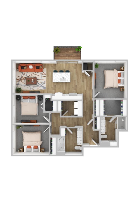 Floor Plan  a three bedroom floor plan at The Hallon luxury apartments in Hopkins, MN.
