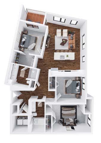 Mac 3 bedroom 2 bathroom floor plan at The Hallon Apartments, Hopkins, 55343