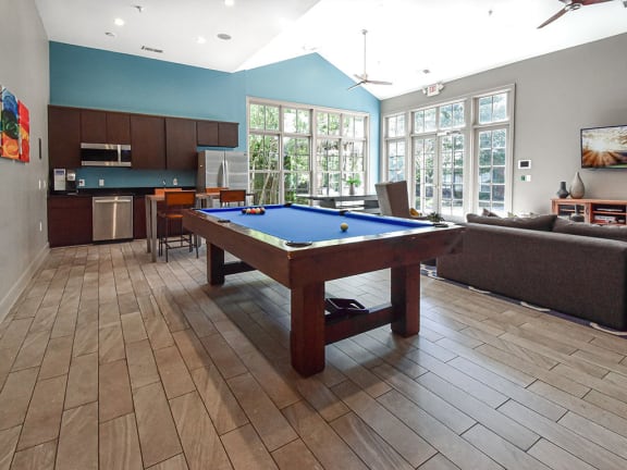 Club room with billiards table at Central Park Apartments in Worthington, Columbus, OH