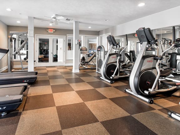 Well-equipped gym at Kenyon Square Apartments, Ohio