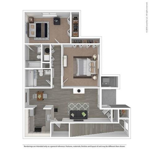 Lenox 2 Bed 2 Bath Floor Plan at The Villas at Northstar Apartments, Ann Arbor, Michigan