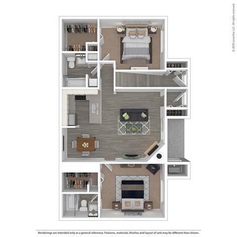 Floor Plan  2 Bedroom 2 Bathroom Floor Plan at The Villas at Northstar, Michigan, 48105