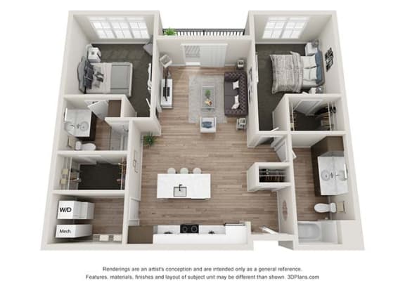 Floor Plan  2 bedroom 2 bathroom B2 Floor Plan at Velo Village Apartments, Franklin