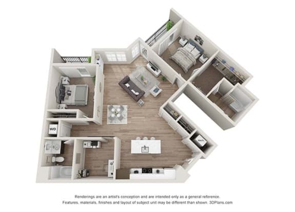 2 bedroom 2 bathroom B6 Floor Plan (Mirror)at Velo Village Apartments, Franklin