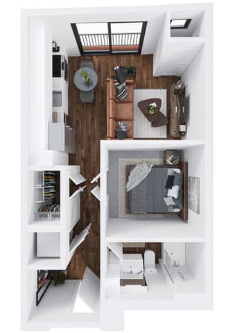a floor plan of a one bedroom apartment with a bathroom and a living room