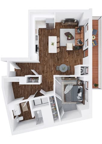 an overhead view of our studio apartment floor plan