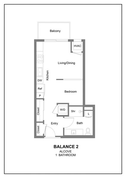 a floor plan of a unit with a bedroom and a kitchen