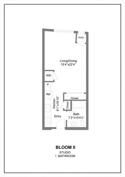 a floor plan of a small house with a bedroom and a bathroom