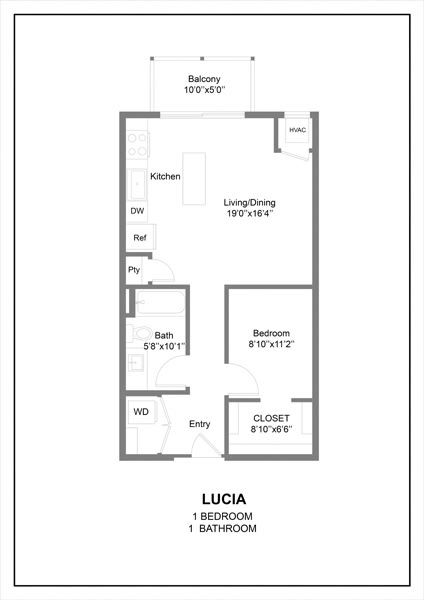 a floor plan of a small apartment with a bedroom and a living room