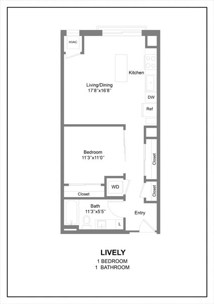 the floor plan of a small apartment with a bedroom and a living room